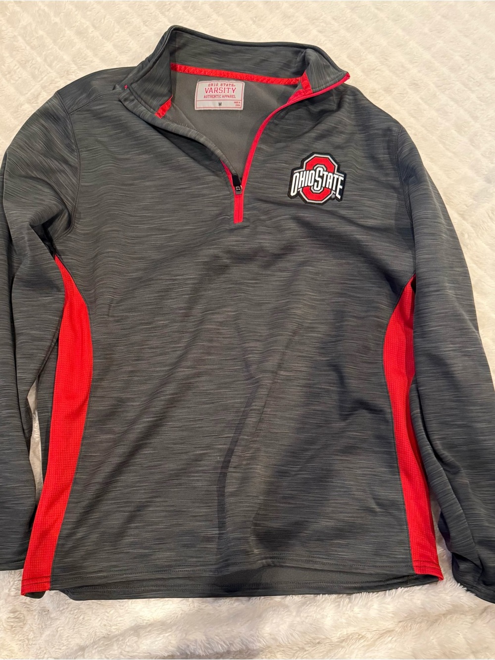 Varsity Ohio State Gray and Red Lightweight Quarter-Zip